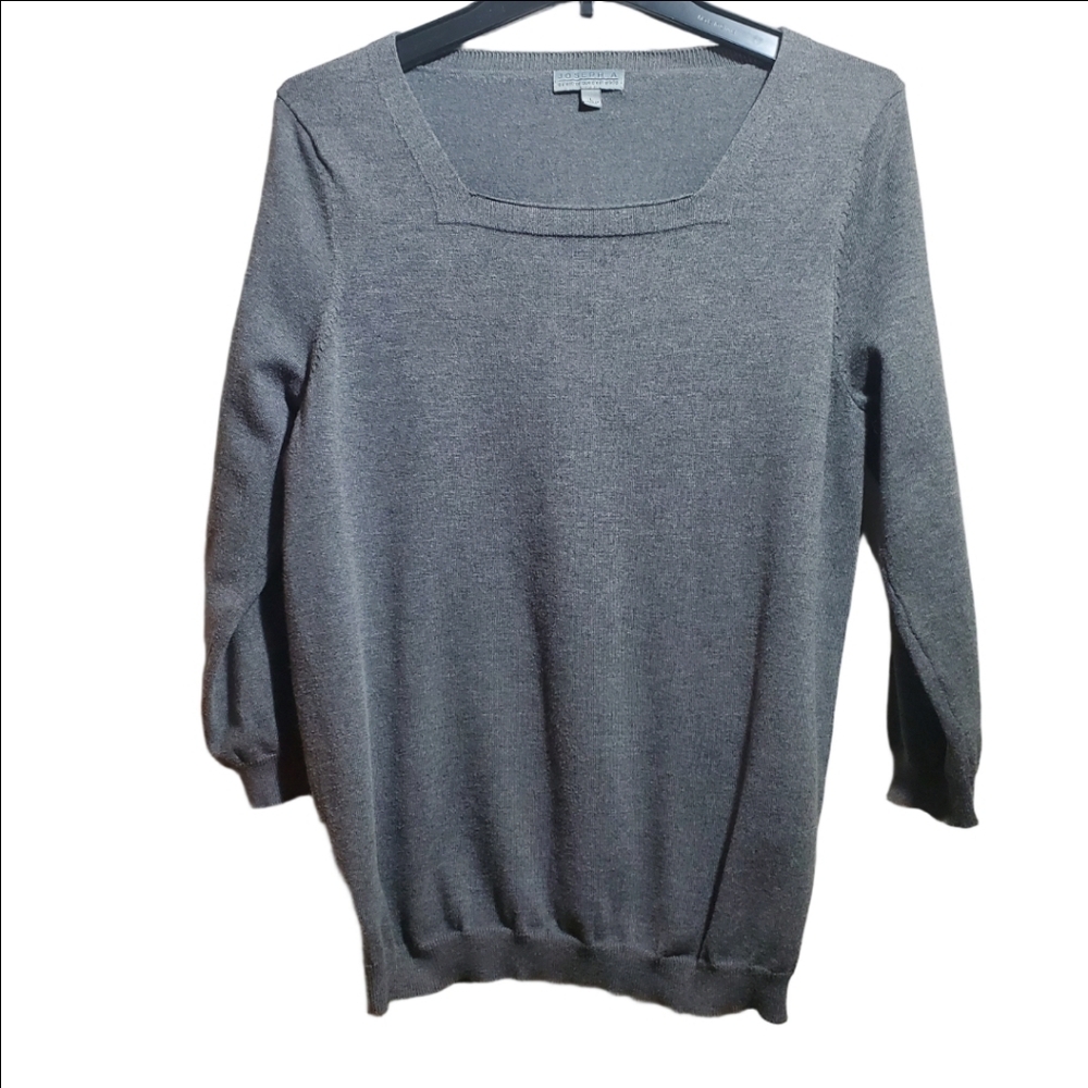 JOSEPH A. Gray Knit Sweater with Square Neckline Woman's Size Large